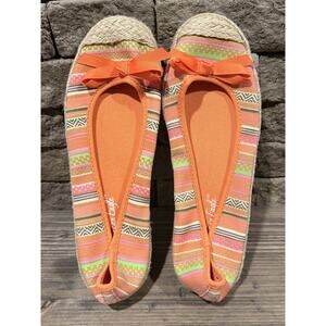 American Eagle Espadrilles Flats Women 7 Bow Shoes Orange , yellow, green Spring